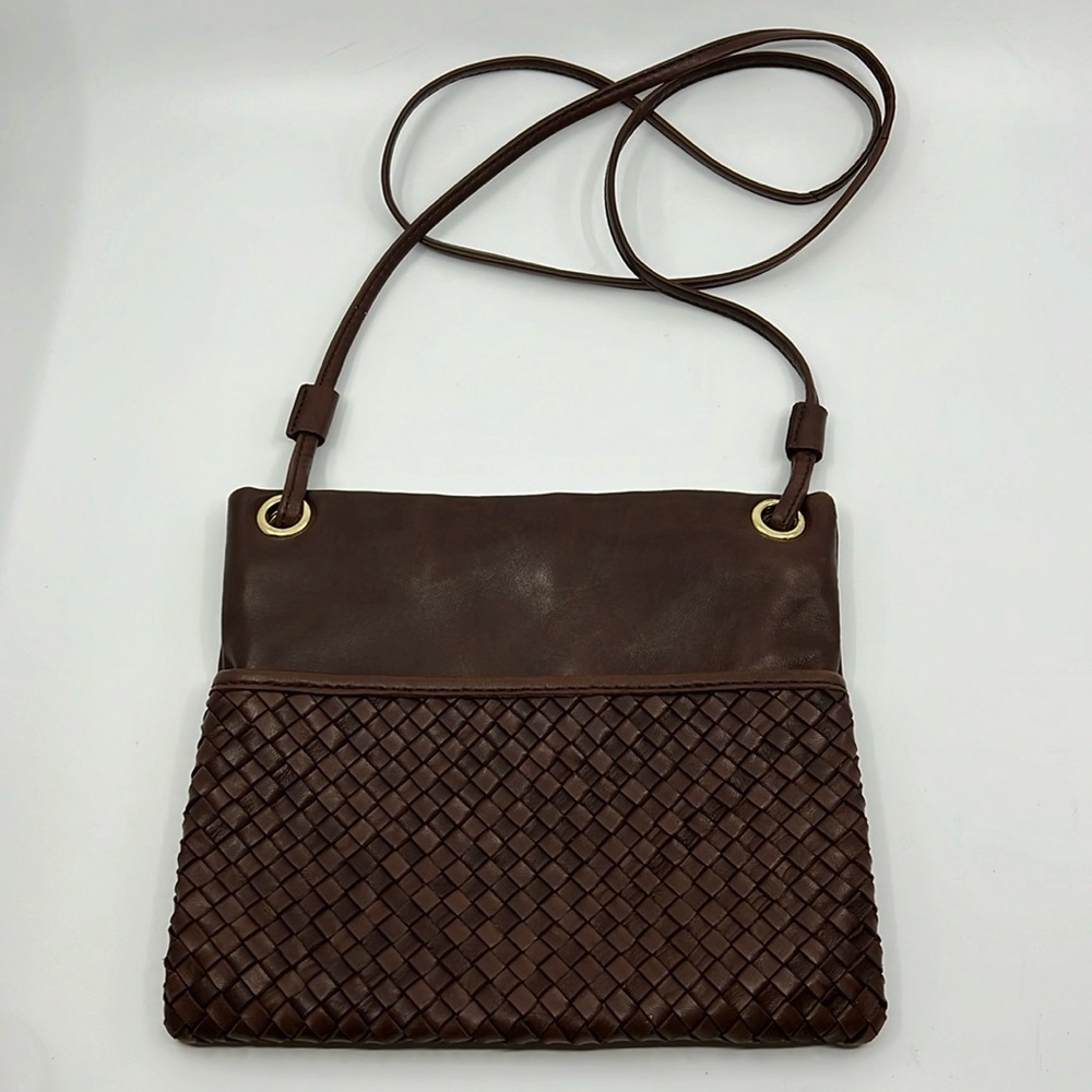 margot Brown Woven Leather Crossbody Bag